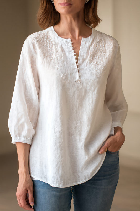 Mira™ - Blus i bomullsvoile med broderade axlar