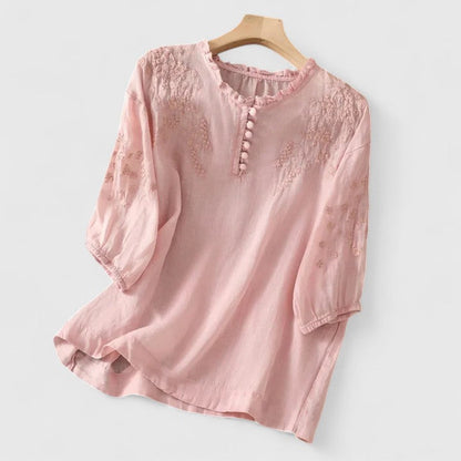 Mira™ - Blus i bomullsvoile med broderade axlar